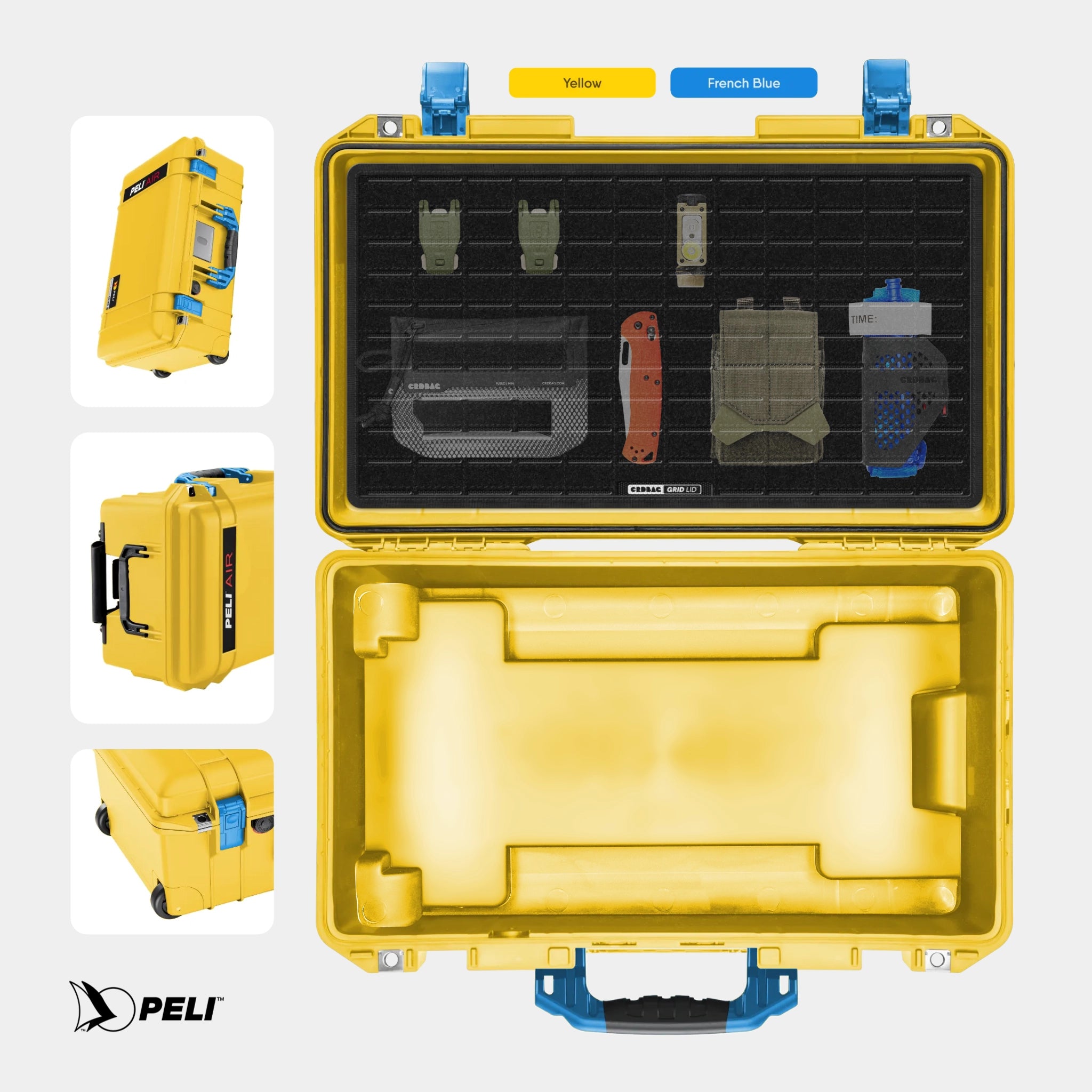 Peli 1535 Air case Yelow with CRDBAG MOLLE Panel GRID-LID organizer