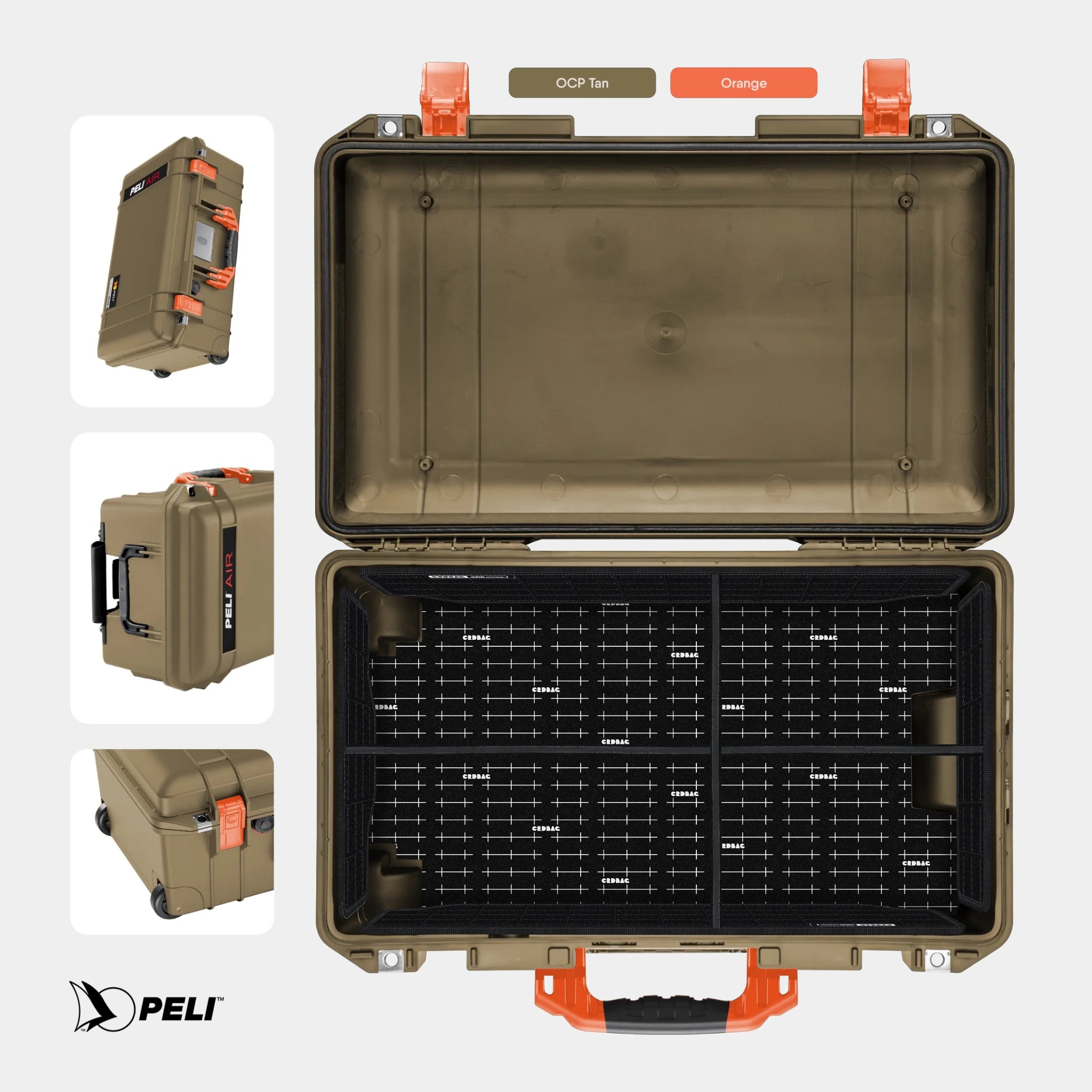 Peli 1535 Air case OCP Tan Orange with CRDBAGGRID-DIVIDE divider system