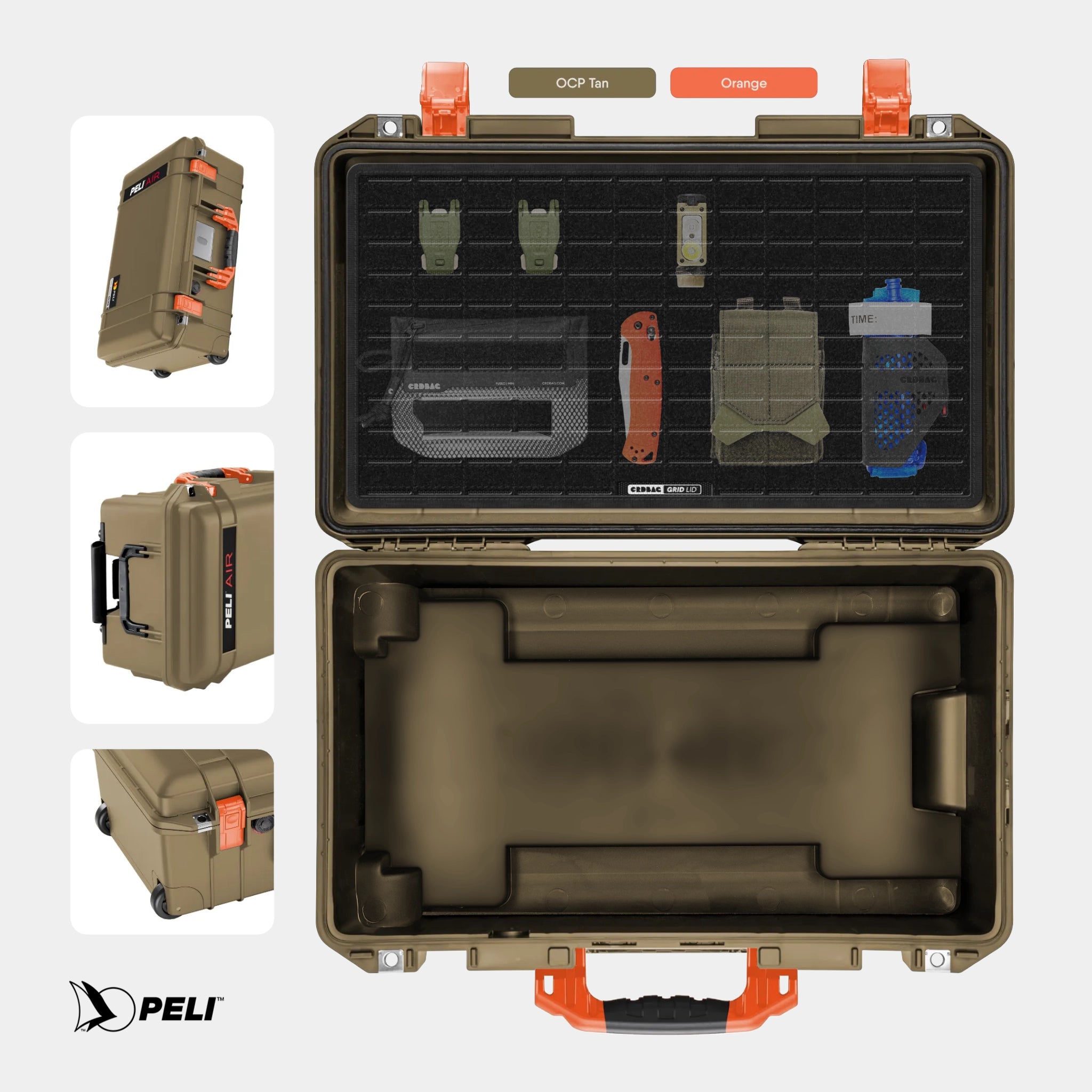 Peli 1535 Air case OCP Tan Orange with CRDBAG MOLLE Panel GRID-LID organizer 