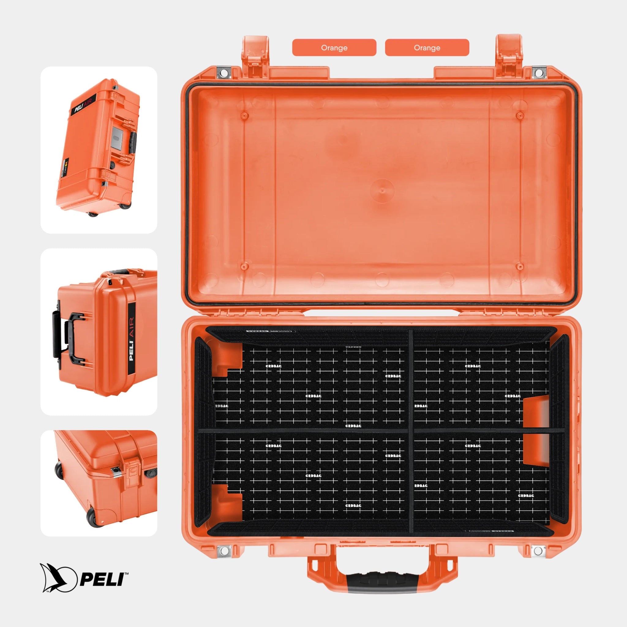 Peli 1535 Air case Orange with CRDBAG GRID-DIVIDE divider system