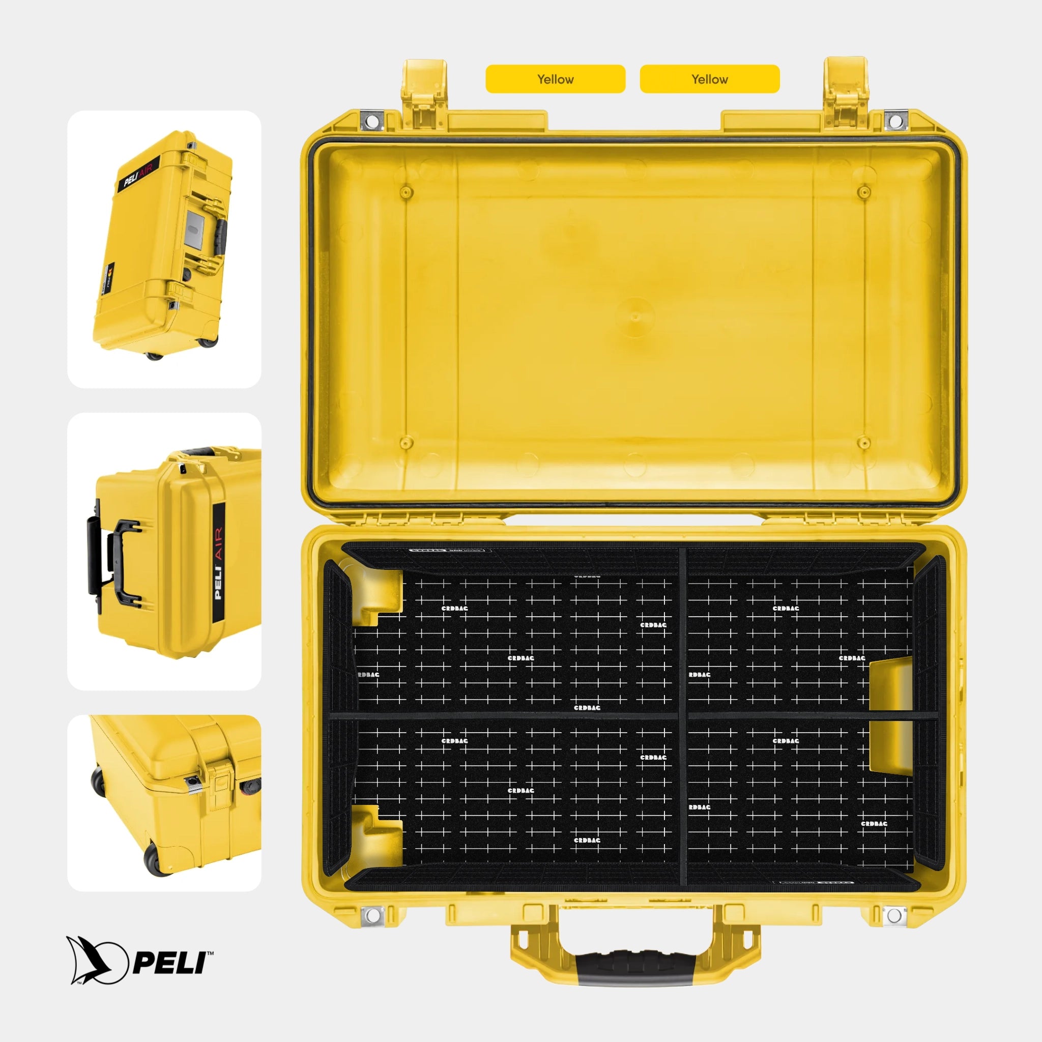Peli 1535 Air case Yellow with CRDBAG  GRID-DIVIDE divider system